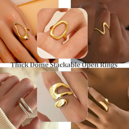 Chunky Stackable Rings Set for Women Non Tarnish Adjustable Open Stacking Knuckle Ring Chunky Joint Finger Midi Rings Pack Dainty Simple Statement Jewelry - style: C-9pcs