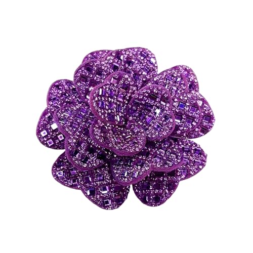 Rhinestone Camellia Flower Brooch Pin for Women Ladies Unisex Fashion Crystal Rose Clover Floral Brooches Lapel Pins Dainty Dress Accessories Jewelry Gift Boutonniere Corsage Wedding Holiday Party 70mm - color: Royal Purple