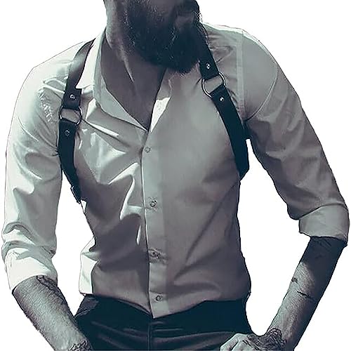 Mens Black Leather Armors Suspenders Shoulder Strap Body Chest Harness Chain Belt Adjustable Gay Punk Clubwear Costume - color: Black4