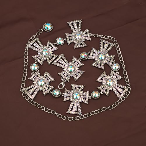 ILuvatar Western Metal Concho Belt for Women Cowgirl Waist Chain for Women Dress Pants Adjustable - color: Silver-t15