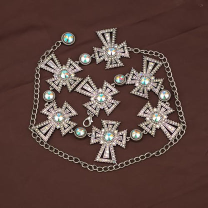 ILuvatar Western Metal Concho Belt for Women Cowgirl Waist Chain for Women Dress Pants Adjustable - color: Silver-t15