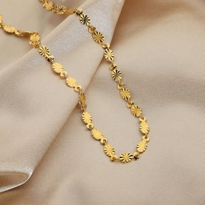 Gold Plated Stainless Steel Necklace Hypoallergenic Oval Petal Chain Link Choker Collar Charm Necklaces Classic Stylish Vintage Fashion Jewelry Valentine's Day Birthday Gift for Women