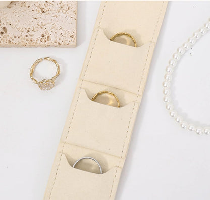 Mini Travel Jewelry Pouch Velvet Roll Up Ring Organizer Small Portable Earring Storage Bag with Snap Button for Women