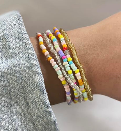 Gold Bracelets Set for Women Trendy, 14K Real Gold Plated Jewelry for Women Dainty Chain Bracelet Stack, Non Tarnish Gold Stackable Bracelets Pack Fashion Accessories Gifts - color: Style 4-Small acrylic bead bracelets