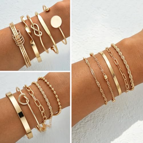 17 MILE 78 Pieces Gold Jewelry Set for Women, 9 Necklace, 24 Bracelet, 22 Earrings, 23 Knuckle Rings Gold Plated Jewerly set for Women Gift - color: gold Jewelry-stackable