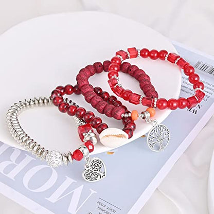 Bohemian Bracelet Sets for Women - 6 Sets Stackable Stretch Bracelets Multi-color Boho Jewelry for Women Hippie Bracelets Dainty Jewelry - color: Tree of Life Bead Bracelets