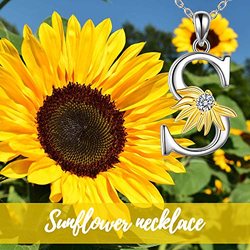 POPLYKE Initial Sunflower Necklace for Women 925 Sterling Sliver Sunflower Pendant Necklace Letter Initial Pendant Chain - style: Sunflower S