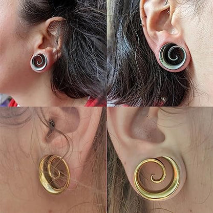 DOEARKO 2PCS Fashion Round Spiral Saddle 316 Stainless Steel Ear Tunnels Plugs Stretcher Gauges For Ear lobe Expander Piercing Body Jewelry - color: Black, size: 10mm(00G)