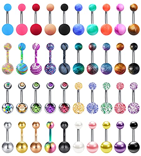 24-50Pcs 14G Stainless Steel Belly Button Rings for Women CZ Screw Navel Bars Body Piercing Jewelry - color: E: 40pcs style 1