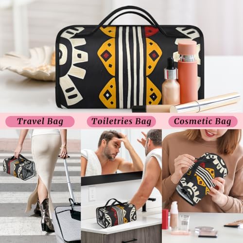 Bohemian Geometric Stripes Hanging Roll Up Cosmetic Bag with 4 Removable Storage Bags Waterproof Foldable Toiletry Kit for Women - color: Multicolor 10