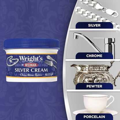 Wright's by Weiman Silver Cleaner and Polish Cream - Gently Clean and Remove Tarnish without Scratching, Ammonia-Free, 8 Ounce, 2 Pack with Polishing Cloth - style: (Pack of 2)