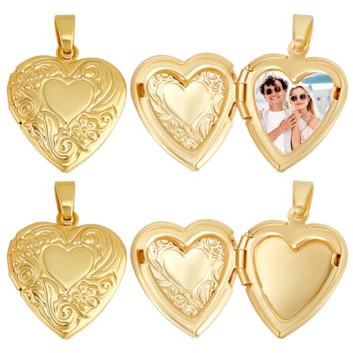 Beebeecraft 1 Box 6Pcs Heart Locket Charms Real 18K Gold Plated Brass Openable Photo Frame Picture Charms for DIY Necklace Jewelry Making