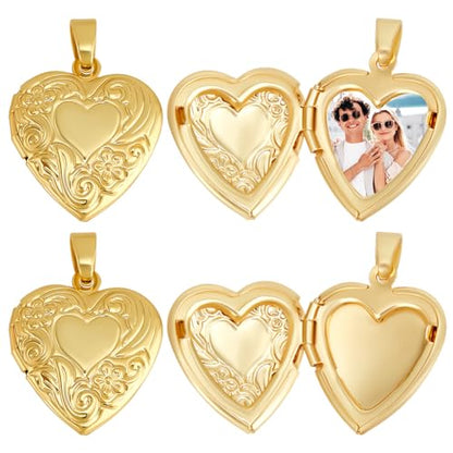 Beebeecraft 1 Box 6Pcs Heart Locket Charms Real 18K Gold Plated Brass Openable Photo Frame Picture Charms for DIY Necklace Jewelry Making