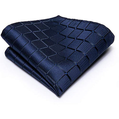 Hi-Tie Men 63inches Tie Set Extra Long Necktie Paisley Tie Pocket Suqare Cufflinks Big and Tall Men Tie - color: Blue