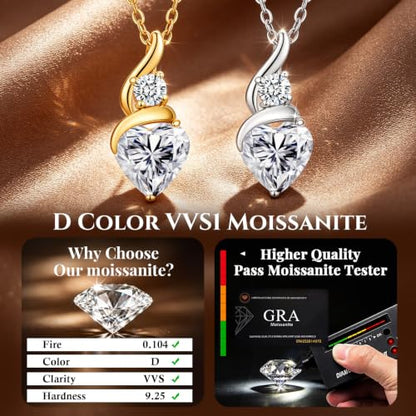 ANDSO Heart Moissanite Necklaces Birthday Jewelry Gifts for Women | S925 Silver /Gold Plating Birthstone Necklace, Ideal Anniversary Christmas Valentine Present for Mom Wife Her Girlfriend - style: 14K Gold Plated Stainless Steel-2 Carat