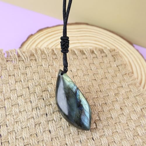 Anjiucc Natural Gemstone Tree of Life Black Obsidian/Golden Obsidian Pendant Necklace for Male and Female Necklace - color: Leaf Shaped
