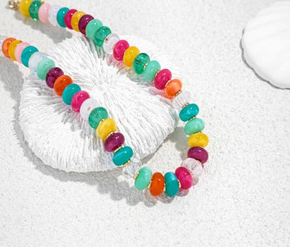 Chunky Beads Necklace for Women Trendy Gold Puffy Heart Choker Necklace Colorful Resin Beaded Heart Pendant Necklaces Statement Jewelry - color: 14MM Disc Bead-Colorful