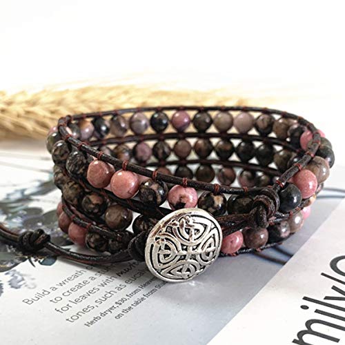 Boho Wrap Bead Bracelet for Women - Handmade Adjustable Natural Stone Beaded Bracelets Yoga Healing Bracelet Bangle Hippie Jewelry - color: Black Rutile