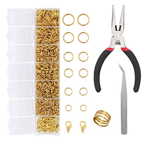 EuTengHao 1504Pcs Gold Open Jump Ring and Lobster Clasps Kit - Jewelry Making Repair Supplies with Pliers and Tweezers - color: Gold