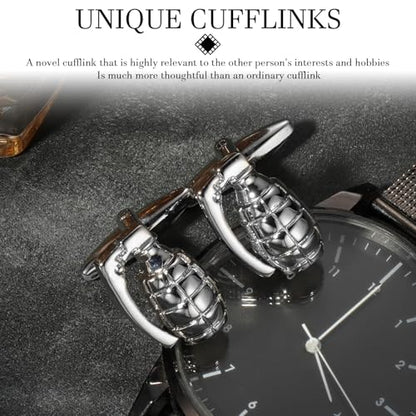 HAWSON Various Unique Cuff Links Mens, Animal/Tactical/Music/Holiday/Cufflinks, Themed Wedding Dinner Party Gift Suit Accessories - style: Grenade