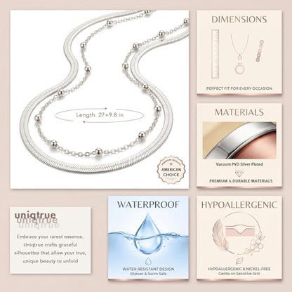 Layered Waist Chain for Women Waterproof, 14K Gold/Silver Plated Belly Chain Belt Waist Beads Chain Herringbone Snake Satellite Body Chain Beach Summer Fashion Jewelry Gift - style: Style 1-Silver