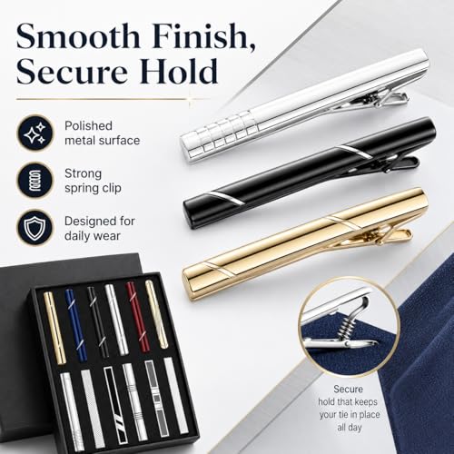 12Pcs Tie Clips for Men - Regular Ties Silver Black Gold Tie Bar Set for Wedding Business Formal Necktie Accessories