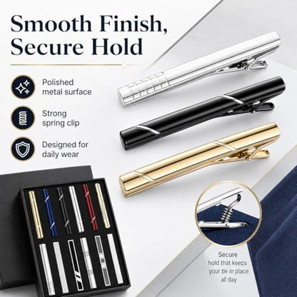 12Pcs Tie Clips for Men - Regular Ties Silver Black Gold Tie Bar Set for Wedding Business Formal Necktie Accessories