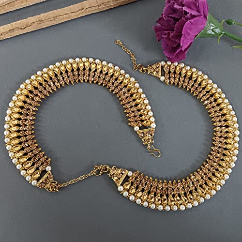 Efulgenz Indian Ankle Bracelet Pair Faux Kundan Pearl Ghungroo Anklet Set