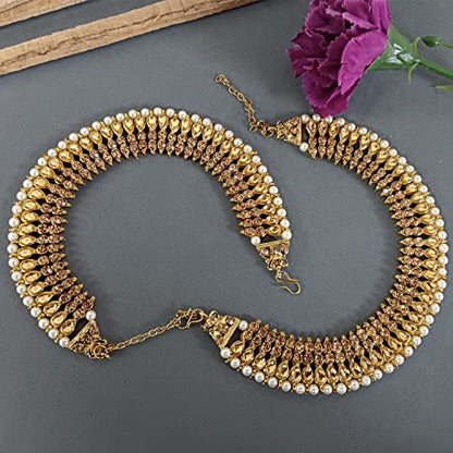 Efulgenz Indian Ankle Bracelet Pair Faux Kundan Pearl Ghungroo Anklet Set