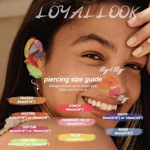 LOYALLOOK 8Pcs G23 Titanium Hinged Clicker Segment Nose Rings Hoop Septum Nose Lip Ring Hoop for Women Men Helix Cartilage Daith Tragus Sleeper Earrings Body Piercing Improved 16G - color: 16G-Gold