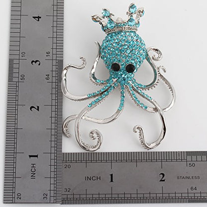 EVER FAITH Women's Austrian Crystal Lovely Octopus Animal Brooch - color: Silver-Tone Light Blue