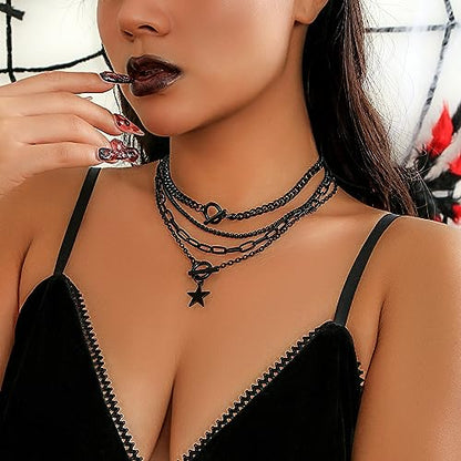 CSIYANJRY99 Layered Gold Necklaces for Women Chunky Gold Necklace Stack Layered Cuban Paperclip Snake Chain Necklace Retro Coin Dainty Pendant Toggle Clasp Necklace - style: Black Star