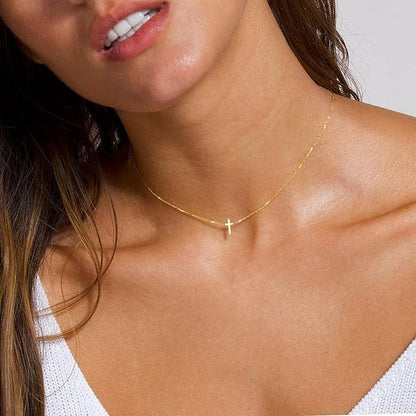 VIROMY Gold Cross Necklace for Women 14K Gold Plated Cute Sidways Cross Pendant Choker Necklaces Simple Trendy Everyday Jewelry for Women - style: Nifty Cross-GD