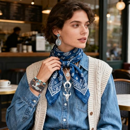 Western Jewelry Sets for Women Boho Jewelry, Layer Bohemian Necklace Earrings Bracelet, Cowgirl Accessory Rodeo Summer Beach - color: Silver, Brown