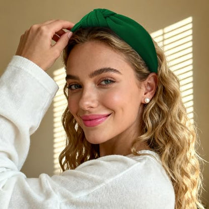 YISSION Green Knotted Headband Wide Headbands for Women Non Slip Head Band Fashion Top Knot Hairband Hair Accessories for Women Girls - color: Green