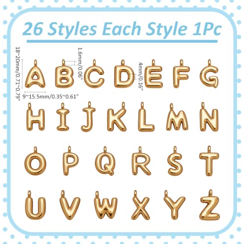 WADORN 26Pcs 18K Gold Plated A-Z Alphabet Letter Charms for Jewelry Making, Chunky Initial Letters Pendants with Loop, Bubble Slide Alphabet Charms for Bracelet Necklace Earrings Choker Crafts Making - color: Gold