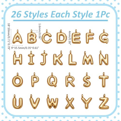 WADORN 26Pcs 18K Gold Plated A-Z Alphabet Letter Charms for Jewelry Making, Chunky Initial Letters Pendants with Loop, Bubble Slide Alphabet Charms for Bracelet Necklace Earrings Choker Crafts Making - color: Gold