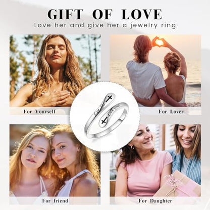 Fookduoduo 925 Sterling Silver Ring Inspirational Jewelry adjustable Wrap Open Rings for Women - style: Let Go Let God