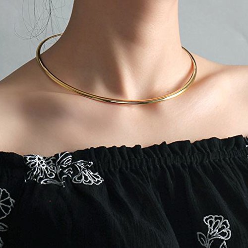 JAJAFOOK Minimalist Round Gold-Tone Bar Necklace Simple Fashion High Neck Choker Female King Neckwire - color: Gold Plated