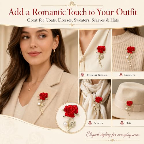 Brooch Pin for Women Rhinestone Peacock Crystal Delicate Animal Brooch Lapel Pins Girls Fashion Jewelry Gift for Christmas Brooch Birthday Jewelry Gift - style: Red Rose