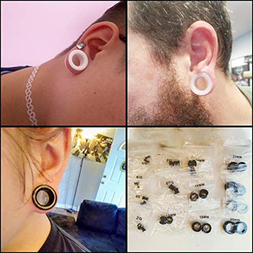 WBRWP 48/32/24/22/20/16/12pcs Ear Tunnels and Plugs - Double Flared Hollow Hard/Soft Silicone Ear Gauges - Ear Expander Stretcher Body Piercing Jewelry 8g-1" - color: C-16PCS soft(thin) silicone set