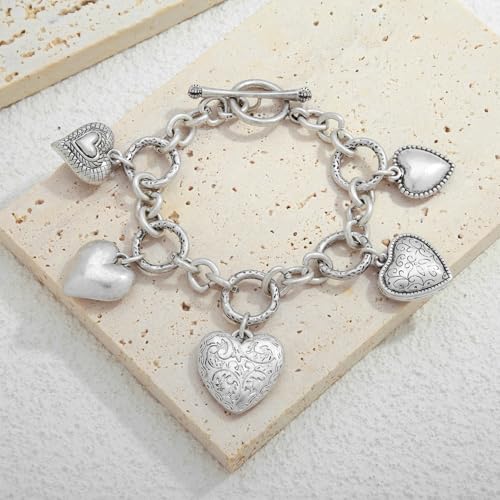 Gold & Silver Heart Chain Link Bracelets For Women - color: AMZ-SL22347A