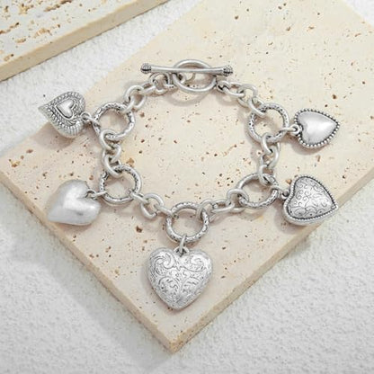 Gold & Silver Heart Chain Link Bracelets For Women - color: AMZ-SL22347A