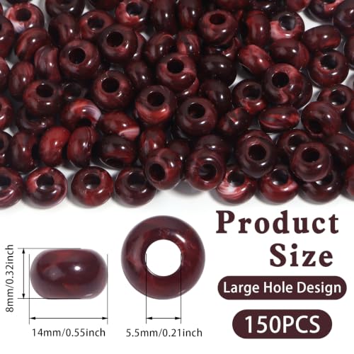 150PCS 14x8mm Claret Red Acrylic European Large Hole Rondelle Spacer Beads with Storage Box, Loose Beads for Bracelet Necklace Earring Hair DIY Jewelry Making - color: Claret Red