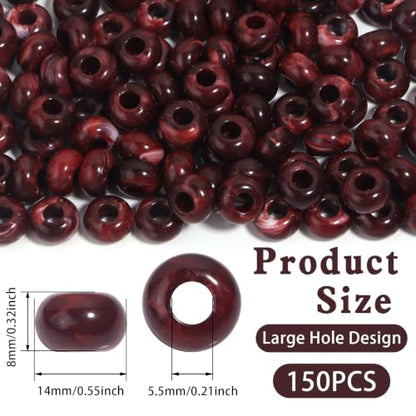 150PCS 14x8mm Claret Red Acrylic European Large Hole Rondelle Spacer Beads with Storage Box, Loose Beads for Bracelet Necklace Earring Hair DIY Jewelry Making - color: Claret Red