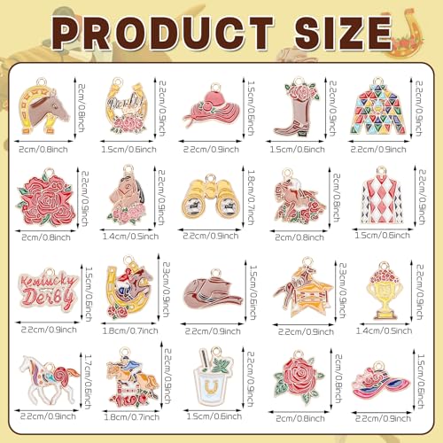 40Pcs/20 Pair Derby Horse Charms for Jewelry Making | Glitter Horse Racing Charms, Run for Roses Enamel Pendant Charm, Bracelets Necklace Earrings Keychains, Derby Day DIY Crafts - style: Derby Horse