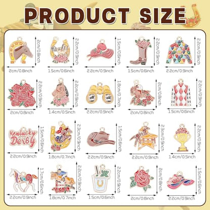 40Pcs/20 Pair Derby Horse Charms for Jewelry Making | Glitter Horse Racing Charms, Run for Roses Enamel Pendant Charm, Bracelets Necklace Earrings Keychains, Derby Day DIY Crafts - style: Derby Horse