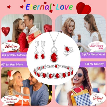 Wedding Jewelry Set for Women Gem Necklace Earrings Bracelet Luxury Jewelry Set Birthday Valentine's Day Mother's Day Christmas Prom Jewelry Gift - color: KKJ-4-Ruby Red