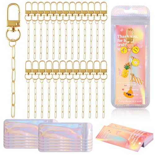 Wurosi 25Set Paperclip Keychain Making Kit with Gift Bags & Thank You Cards | Includes Keychain Clips, Extender Chains and Packaging Supplies, Perfect DIY Purse Handbag Key Chain Accessories Gift - color: 25 Set Gold Keychain Kit
