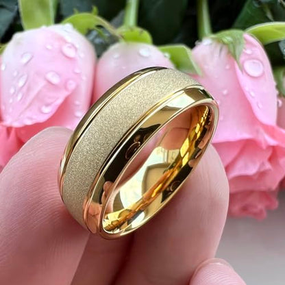 TUTISS 6mm 8mm Black/Gold/Rose Gold/White Tungsten Rings for Men Women Fashion Engagement Wedding Bands Sandblasted Finish I Love You Engraved Comfort Fit - color: 8mm Gold Tungsten I Love You